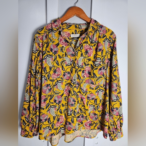 Pilcro by Anthropologie Floral Corduroy Boho Top - Picture 1 of 16
